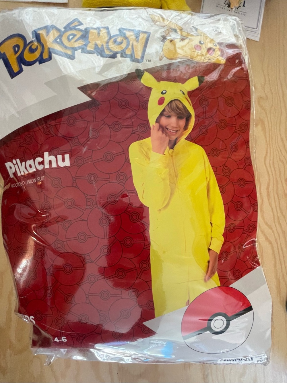 Official Pokémon Pikachu Kids Hooded Costume Jumpsuit Union Suit Size 4-6 Like